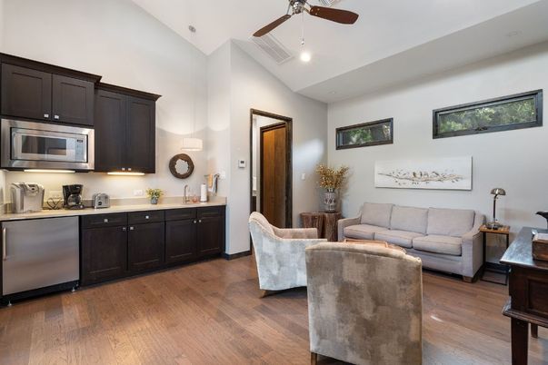 Interior, Kitchen, Living room, Recessed Lighting, Stainless Steel Appliances, Wood Texture Flooring