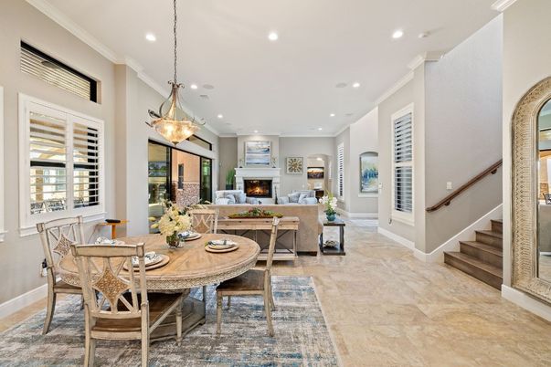 Dining room, Fireplace, Interior, Living room, Pendant Lights, Recessed Lighting