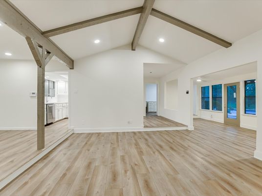 Empty room, Interior, Recessed Lighting, Wooden Beams, Wood Texture Flooring