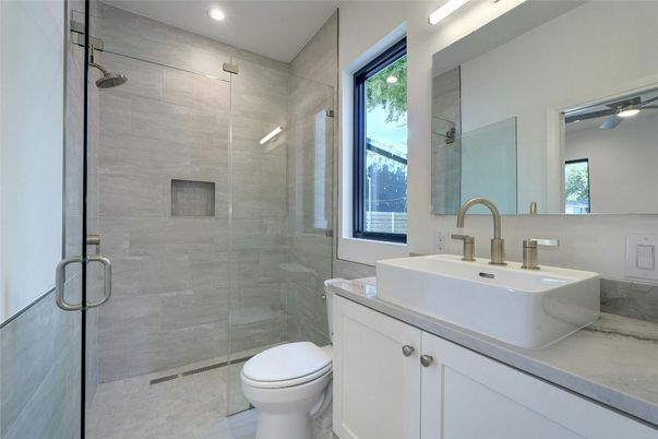 Bathroom, Glass Shower, Interior, Recessed Lighting