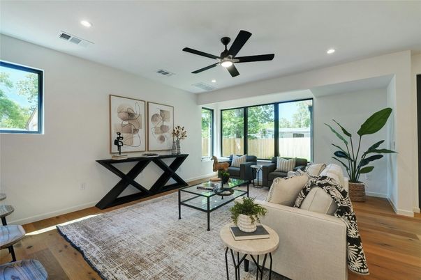 Interior, Living room, Recessed Lighting, Wood Texture Flooring