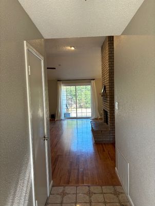 Empty room, Fireplace, Interior, Recessed Lighting, Wood Texture Flooring