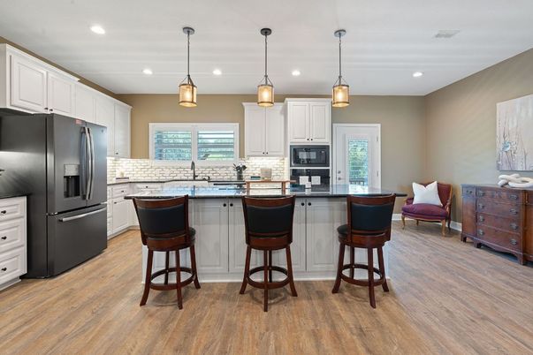 Interior, Kitchen, Pendant Lights, Recessed Lighting, Wood Texture Flooring