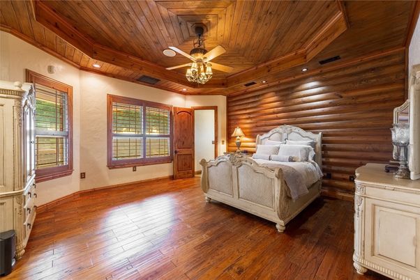Bedroom, Interior, Recessed Lighting, Wooden Ceilings, Wood Texture Flooring, Wooden Walls