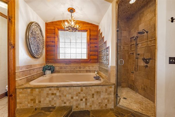 Bathroom, Glass Shower, Interior, Pendant Lights