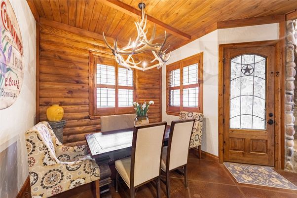 Chandelier, Dining room, Interior, Wooden Ceilings, Wooden Walls