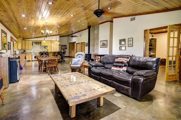 Dining room, Interior, Kitchen, Living room, Recessed Lighting, Wooden Ceilings