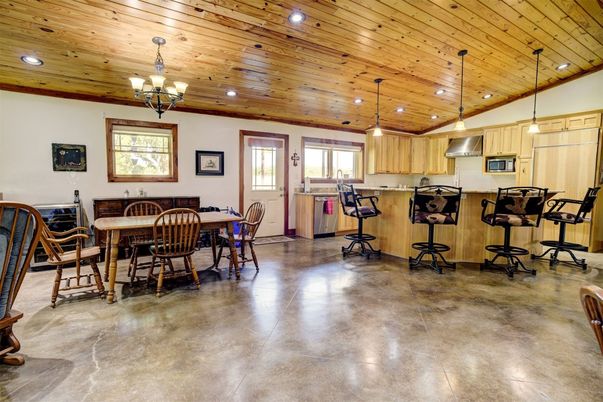 Chandelier, Dining room, Interior, Kitchen, Pendant Lights, Recessed Lighting, Wooden Ceilings