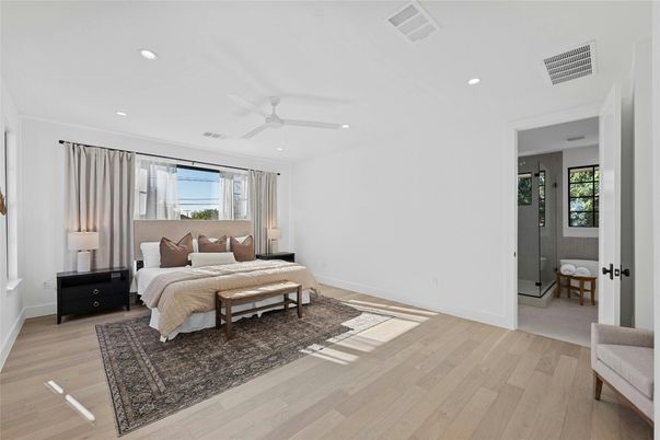 Bedroom, Interior, Recessed Lighting, Wood Texture Flooring