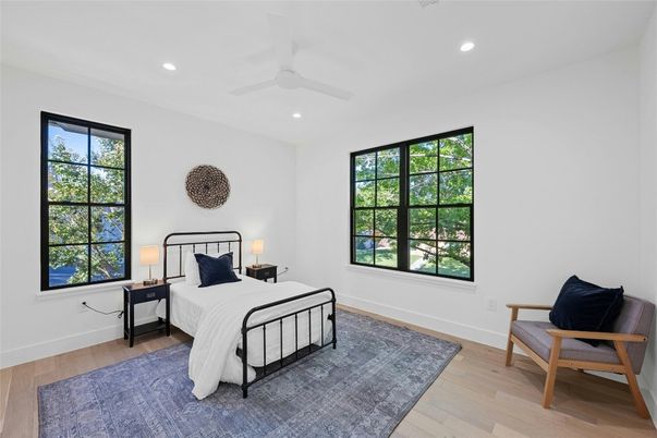 Bedroom, Interior, Recessed Lighting, Wood Texture Flooring