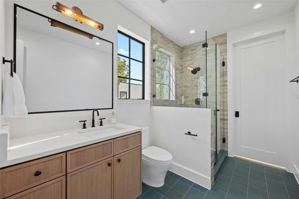 Bathroom, Glass Shower, Interior, Recessed Lighting