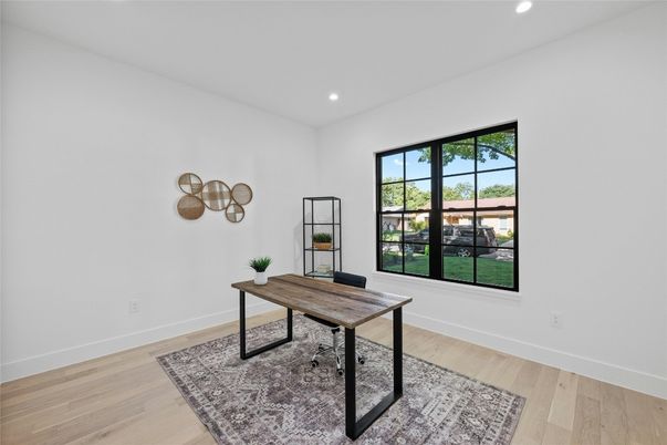 Home Office, Interior, Recessed Lighting, Wood Texture Flooring