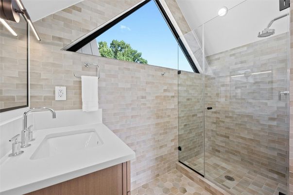 Bathroom, Glass Shower, Interior, Recessed Lighting