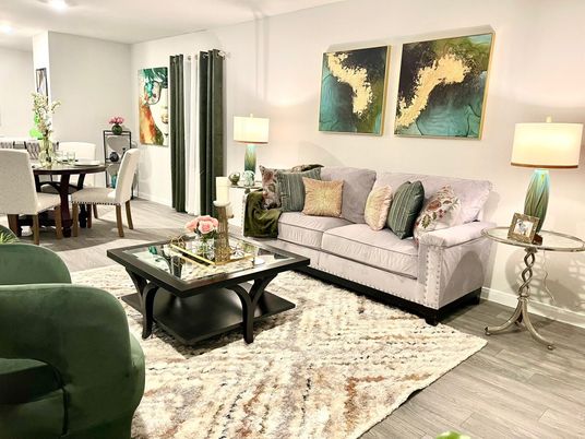 Dining room, Interior, Living room, Recessed Lighting, Wood Texture Flooring