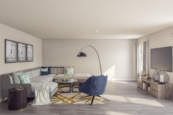 Interior, Living room, Recessed Lighting, Wood Texture Flooring