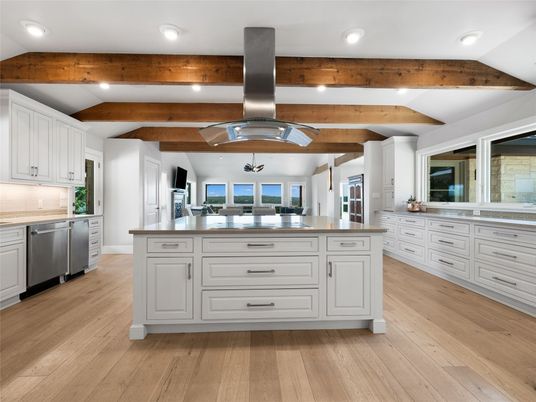 Interior, Kitchen, Recessed Lighting, Stainless Steel Appliances, Wooden Beams, Wood Texture Flooring