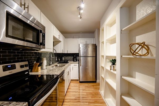 Interior, Kitchen, Stainless Steel Appliances, Wood Texture Flooring