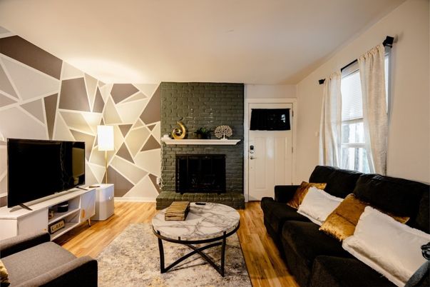 Fireplace, Interior, Living room, Stone Walls, Wood Texture Flooring