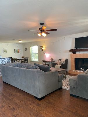 Dining room, Fireplace, Interior, Living room, Wood Texture Flooring