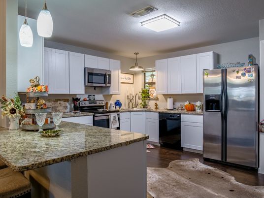 Interior, Kitchen, Pendant Lights, Stainless Steel Appliances, Wood Texture Flooring