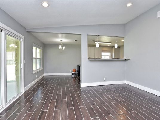 Empty room, Interior, Pendant Lights, Recessed Lighting, Wood Texture Flooring