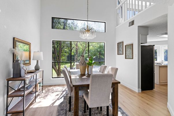 Chandelier, Dining room, Interior, Wood Texture Flooring