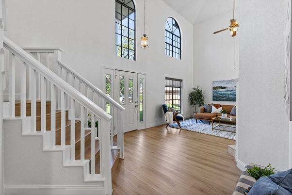 Interior, Living room, Pendant Lights, Wood Texture Flooring