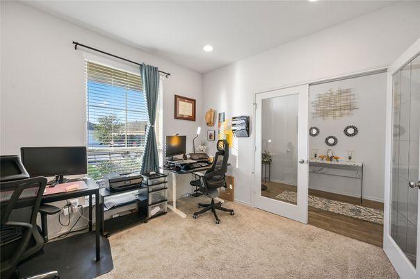 Home Office, Interior, Recessed Lighting, Wood Texture Flooring