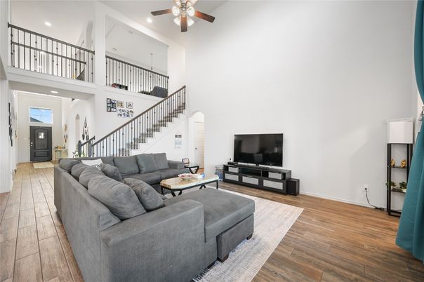 Interior, Living room, Recessed Lighting, Wood Texture Flooring