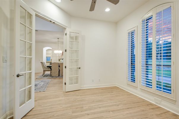 Dining room, Interior, Pendant Lights, Recessed Lighting, Wood Texture Flooring