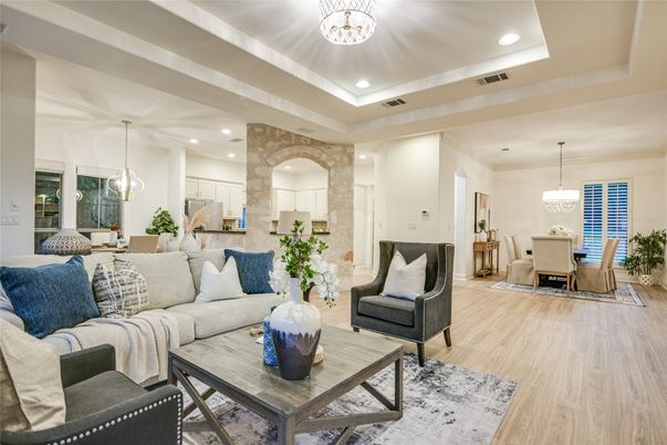 Dining room, Interior, Kitchen, Living room, Pendant Lights, Recessed Lighting, Wood Texture Flooring