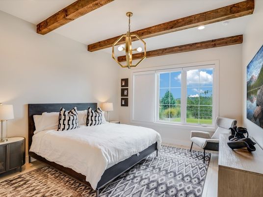 Bedroom, Interior, Pendant Lights, Recessed Lighting, Water, Wooden Beams