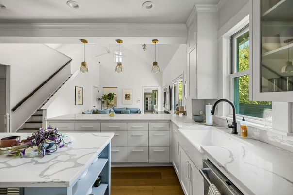 Interior, Kitchen, Pendant Lights, Recessed Lighting, Wood Texture Flooring