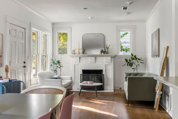 Fireplace, Interior, Recessed Lighting, Wood Texture Flooring