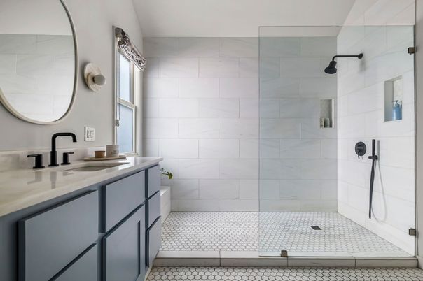 Bathroom, Glass Shower, Interior, Marble Walls