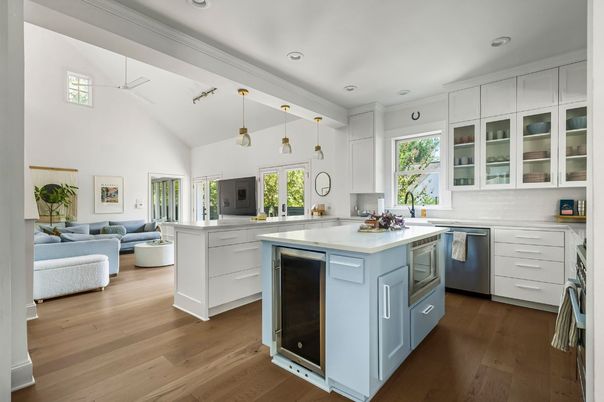 Interior, Kitchen, Living room, Pendant Lights, Recessed Lighting, Wood Texture Flooring