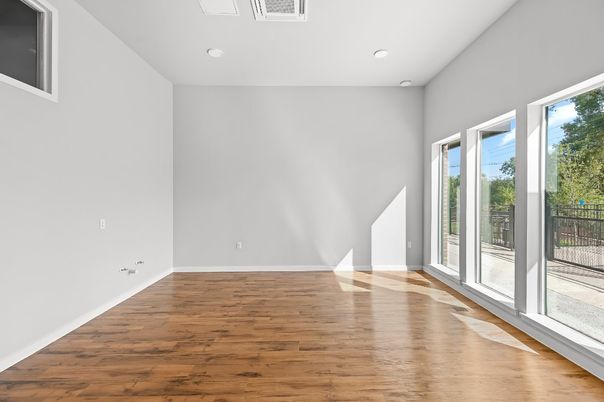Empty room, Interior, Recessed Lighting, Wood Texture Flooring