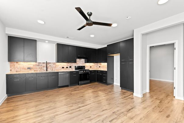 Interior, Kitchen, Recessed Lighting, Wood Texture Flooring