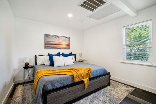 Bedroom, Interior, Recessed Lighting, Wood Texture Flooring