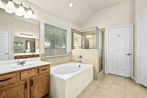 Bathroom, Dual Sink Vanities, Glass Shower, Interior, Recessed Lighting