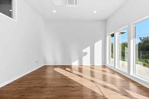 Empty room, Interior, Recessed Lighting, Wood Texture Flooring