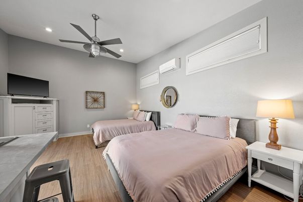 Bedroom, Interior, Recessed Lighting, Wood Texture Flooring