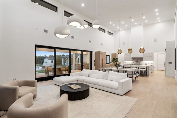 Dining room, Interior, Kitchen, Living room, Pendant Lights, Recessed Lighting, Wood Texture Flooring