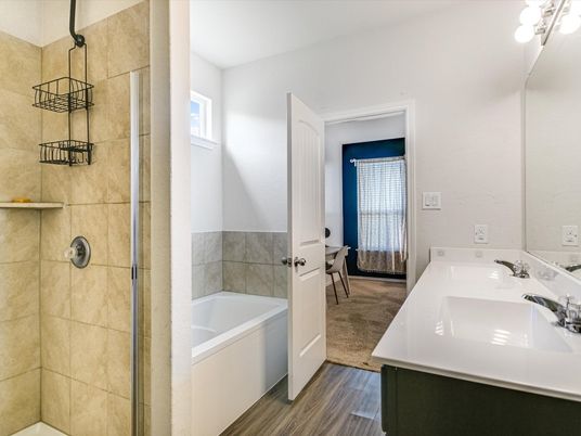 Bathroom, Dual Sink Vanities, Interior, Wood Texture Flooring