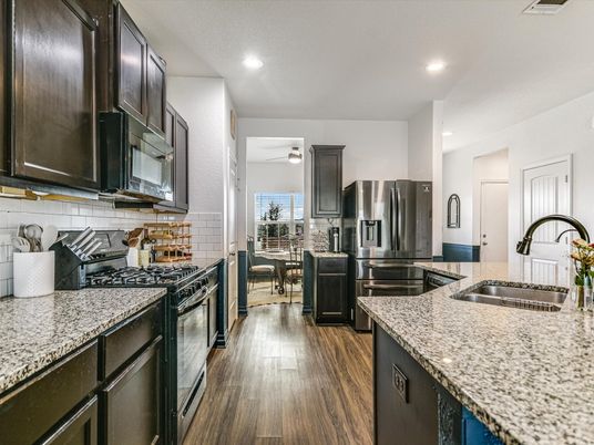 Dining room, Interior, Kitchen, Recessed Lighting, Stainless Steel Appliances, Wood Texture Flooring