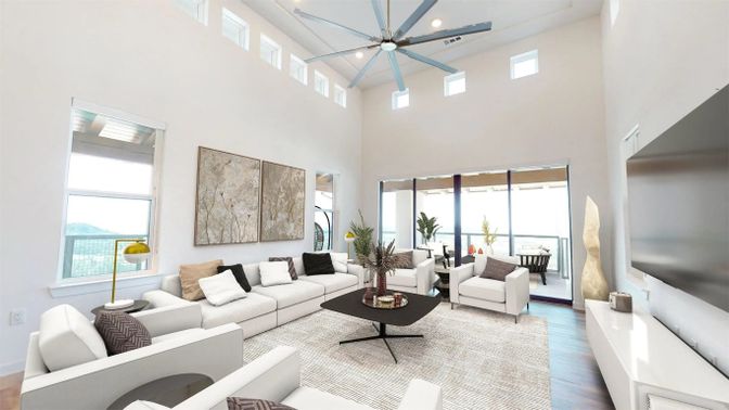 Interior, Living room, Pendant Lights, Recessed Lighting, Wood Texture Flooring