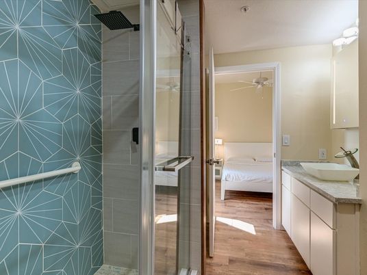 Bathroom, Bedroom, Glass Shower, Interior, Wood Texture Flooring