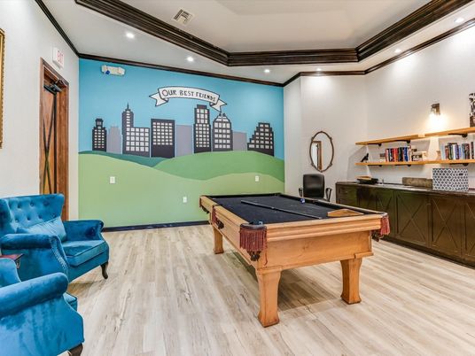 Billiard Table, Game Room, Interior, Recessed Lighting, Wood Texture Flooring