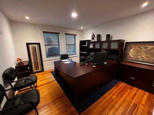 Home Office, Interior, Recessed Lighting, Wood Texture Flooring