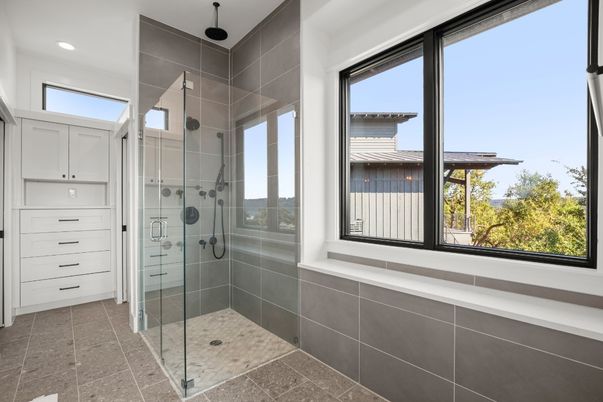Bathroom, Glass Shower, Interior, Recessed Lighting